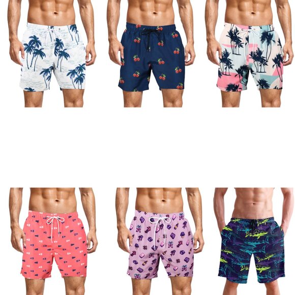Men's Printed Swim Shorts with Pockets  Beachwear Bathing Suits Board Trunks - Picture 3 of 16